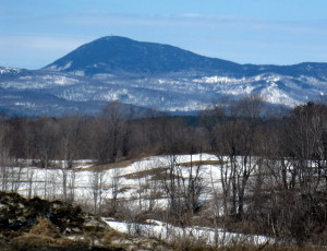 Mount Blue is a big presence in the local landscape.  This a great view of it, seen from the parking lot of the Sandy River Farm Market, on the Farmington Road. Photo taken in late morning, mid-April 2014.
